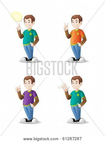 Cartoon Teenager With Various Gestures