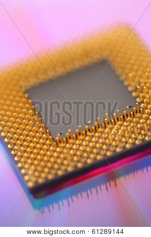 Computer cpu processor chip on purple background