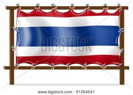 Illustration of the flag of Thailand attached to the wooden frame on a white background