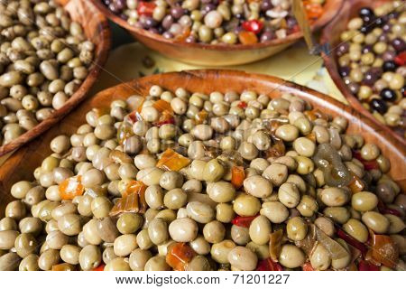 Close-up of green olive pickle