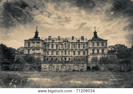 Pidhirtsi Castle, Village Podgortsy, Renaissance Palace, Lviv Region, Ukraine. Retro Stylized Photo