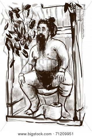 Sumo Fighter On The Toilet Bowl