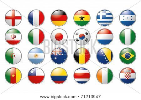 a set of colored flags into round icons on a white background