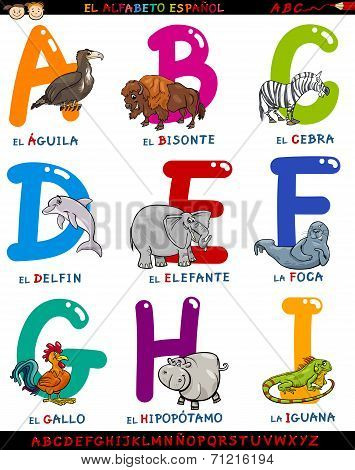 Cartoon Spanish Alphabet With Animals