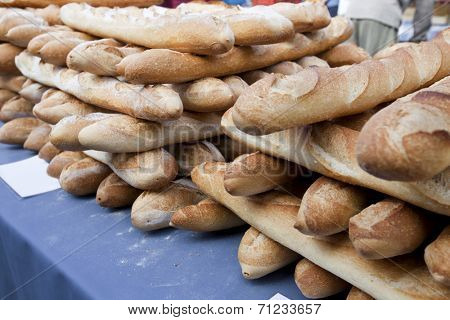 Close-up of loafs on bread in store