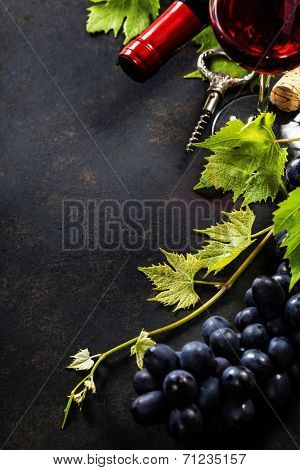 Food background with Wine and Grape. Lots of copy space. 
