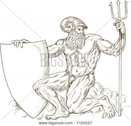 Neptün veya poseidon trident ile