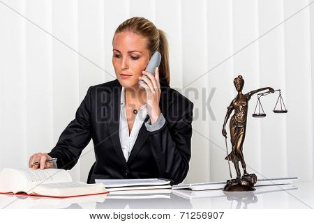 business woman sitting in an office. symbol photo for managers, independence or lawyer.