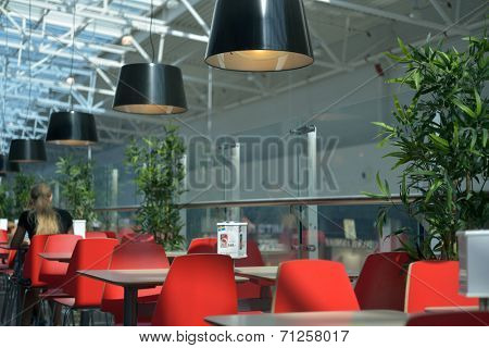 NOVOSIBIRSK, RUSSIA - AUGUST 5, 2014: People in the IKEA restaurant in the Mega Mall. Ikea made about Ã?Ã??1.2 billion turnover from selling food at its restaurants per year