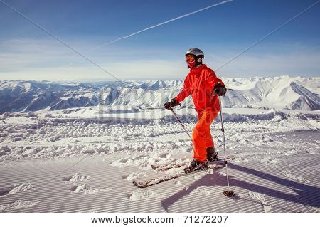 Skier Is Posing At Camera