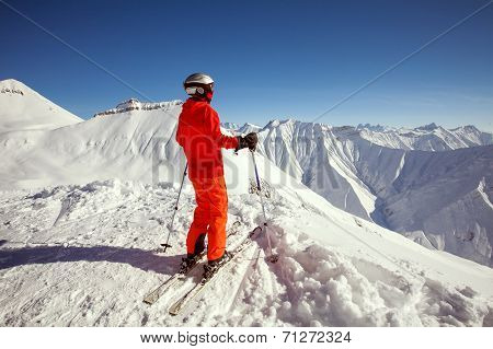 Skier Is Posing At Camera