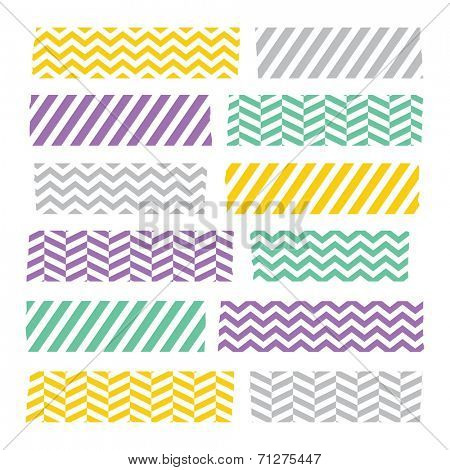 Set of colorful patterned washi tape stripes