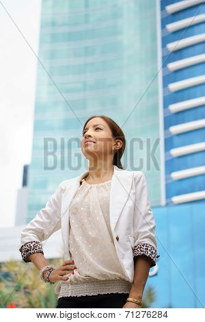 Business Woman Walking Proud City Office Building