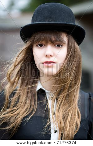 Beautiful Woman Wearing Bowler Hat