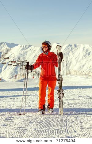 Skier Is Posing At Camera