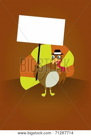 Thanksgiving turkey holding a sign