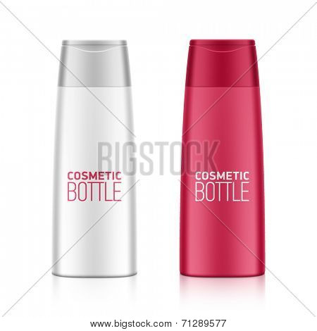 Cosmetic packaging, plastic shampoo or shower gel bottle template for your design. Vector.