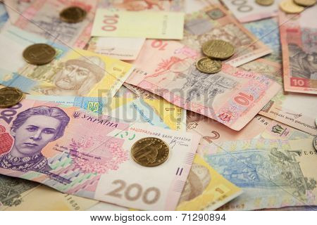 New ukrainian hrivnas  coins and banknots background -  horizontal