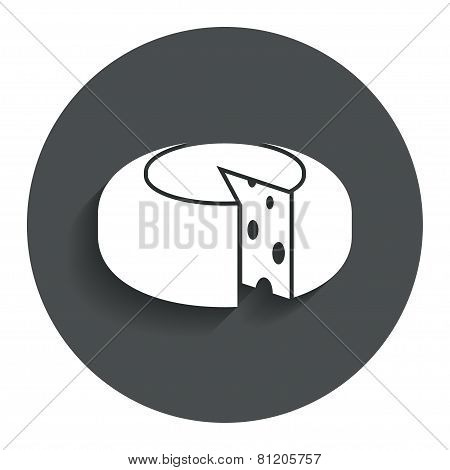 Cheese wheel sign icon. Sliced cheese.