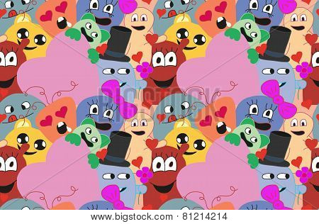 Monsters In Love. Seamless Vector Pattern