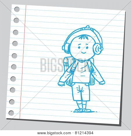 School kid with ear phones