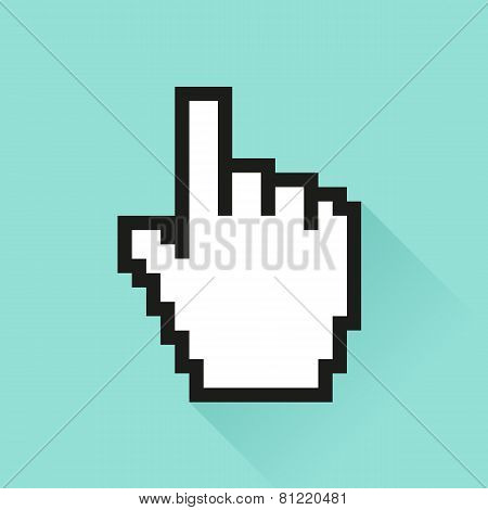 Set of social media icon. Pixel cursor hand.