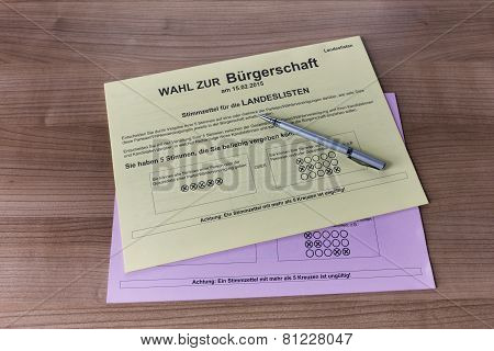 Ballot Papers For Election In Hamburg 2015
