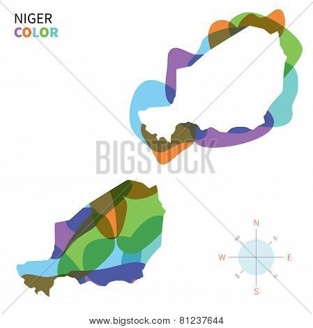 Abstract vector color map of Niger with transparent paint effect.