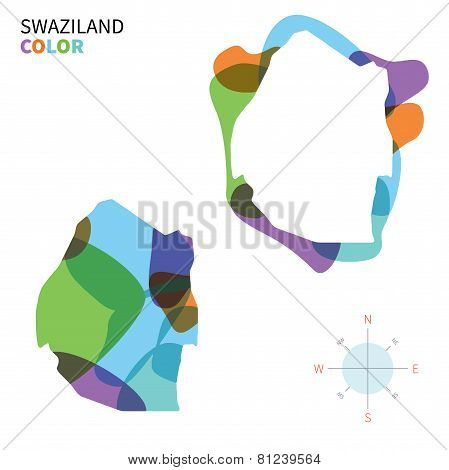 Abstract vector color map of Swaziland with transparent paint effect.