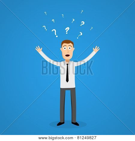 Confused business man in panic.