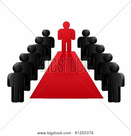 Group of people near red carpet.