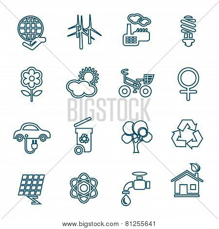 Flat Line Ecology Icons Set