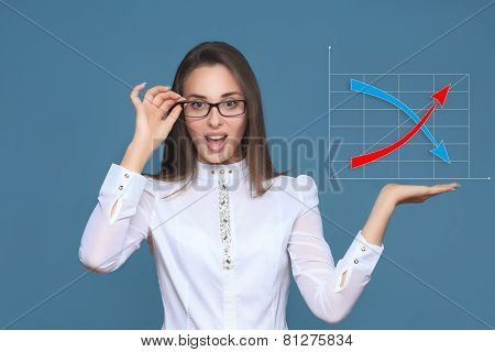 woman pointing her finger on imaginery button