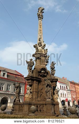 Baroque plague column designed by sculptor Matthias Bernard Braun in Jaromer, Central Bohemia, Czech Republic.