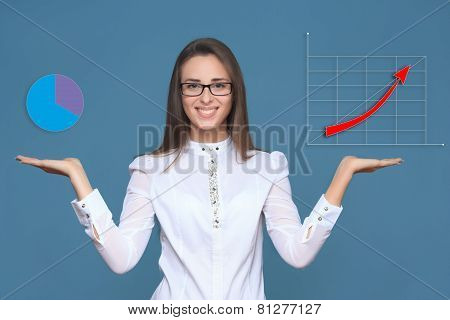 woman pointing her finger on imaginery button