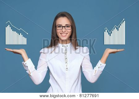 woman pointing her finger on imaginery button