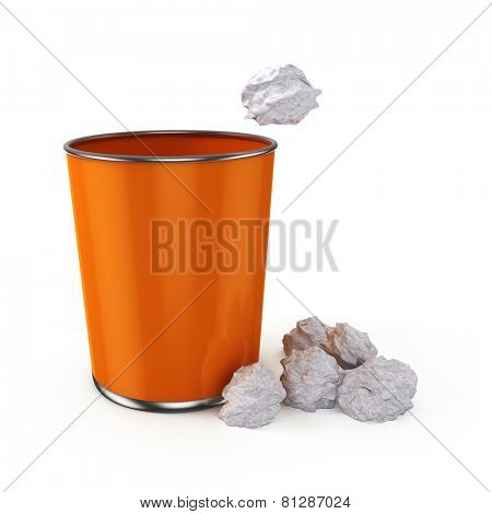 3d office garbage can and paper trash