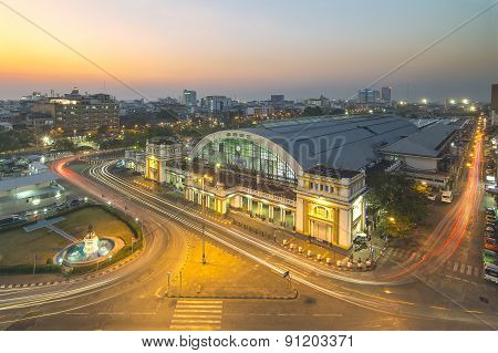 Bangkok Railway Station In Night, Thailand