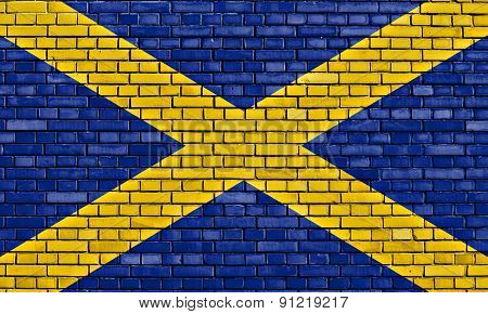 Flag Of Mercia Painted On Brick Wall