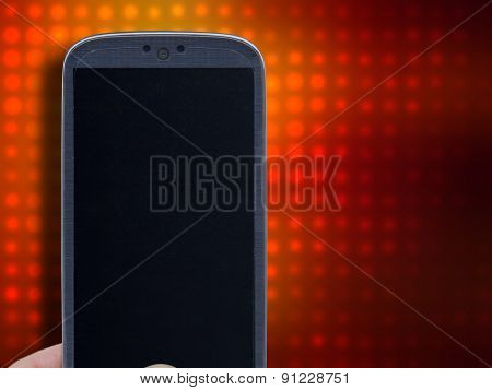 Smatrphone and disco background. Idea for dancing app, digital detox, taking shots, accessing apps, Internet, blogs and others. The background image is an illustration created by the same author .