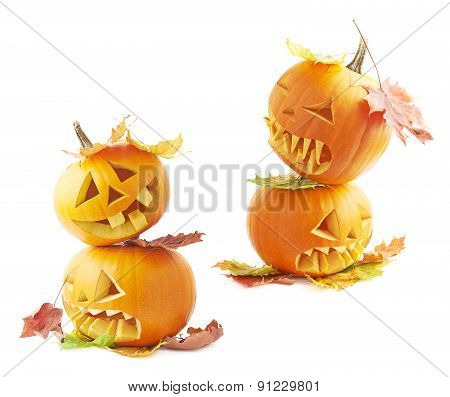 Two Jack-o'-lanterns pumpkin heads