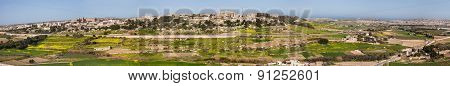 Panorama View Fields Around Mdina, Malta.