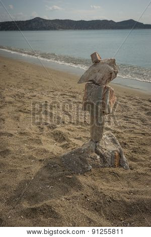 Amazing Pyramid Of Stones On The Beach In Schinias, Attica, Greece