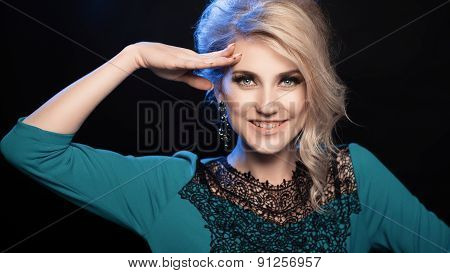 beautiful Blonde saluting