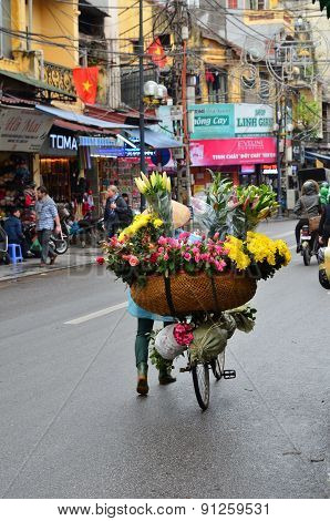 Hanoi, Vietnam March 01: Running flower schop in Hanoi.