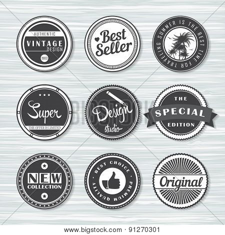 Vintage labels template set: super, original, new, best choice, travel.