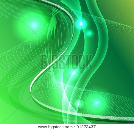 Wave line burst star green background