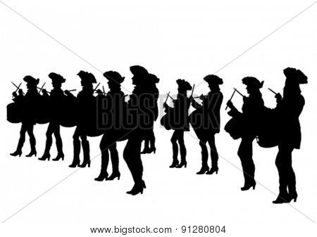 Young girls with big drums on white background