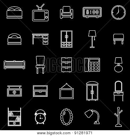 Bedroom Line Icons On White Background