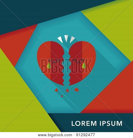 Valentine's Day Broken Heart Flat Icon With Long Shadow,eps10